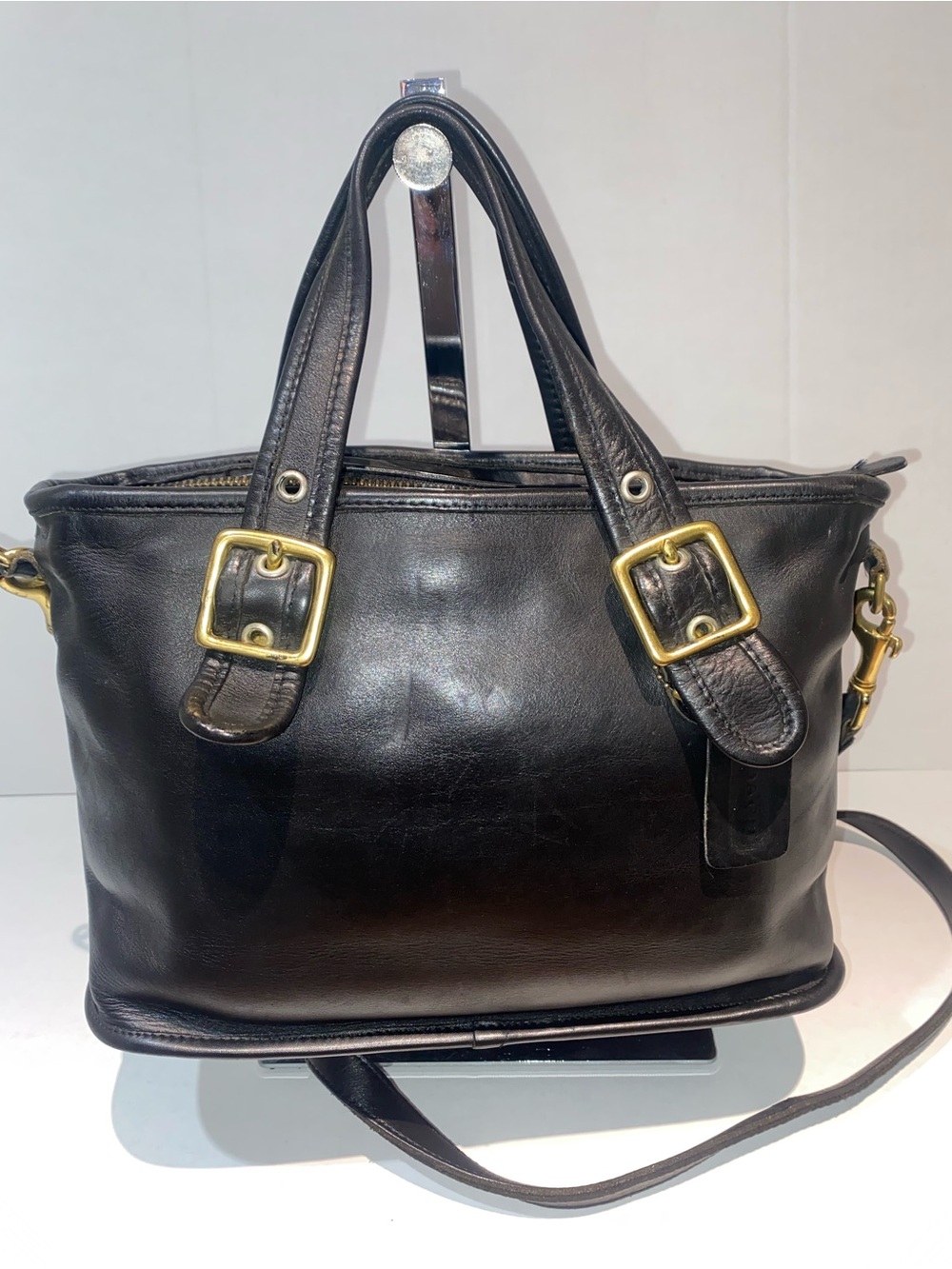 COACH 9063 Black Zip Closure Tote Shoulder Handbag Leather Vintage - Picture 2 of 15